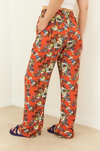 Curly Wide Leg Orange Patterned Trousers