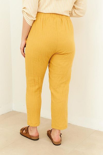 Curly Mustard Skinny Leg Muslin Trousers