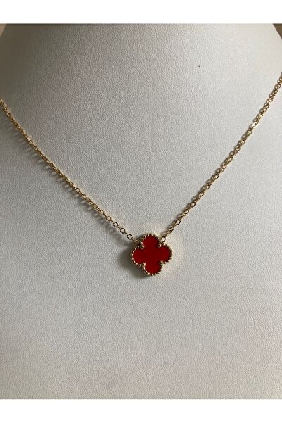 ANGELSS JEWELLERY Kırmızı Kolye (Tek Yonca Model Kırmızı Kolye)