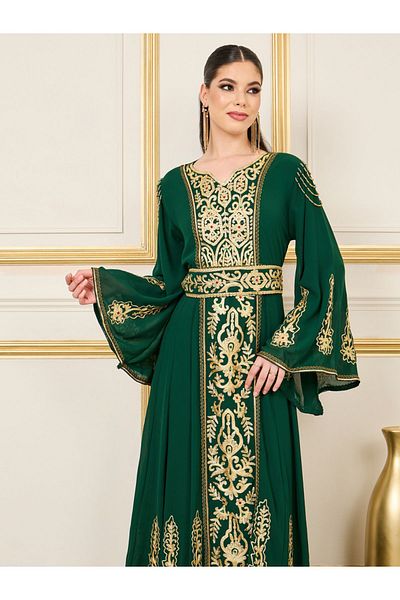 Maxim Creation By Styli Thread Embroidered Beaded Detail Belted Kaftan