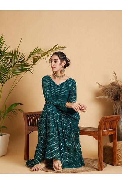Sassafras By Styli Foil Print Tiered Maxi Dress