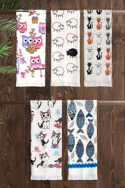 Meslina 5-Piece 40X60 Kitchen Towels - Printed, Drying Cloth and Hand and Face Towels