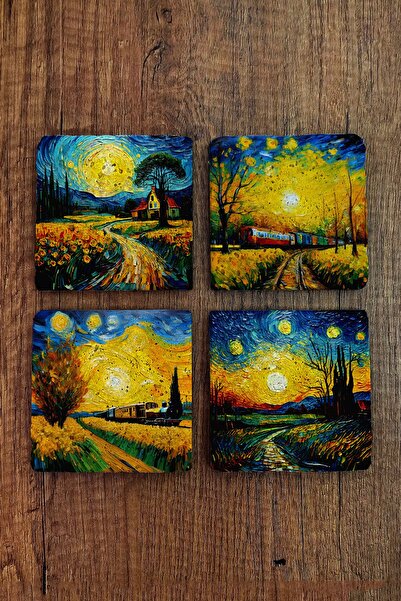 Begoloni Stone Decor مجموعة من 4 قواعد أكواب من الحجر الطبيعي - 10x10x1 سم بن...