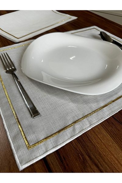 NURHAN HOME COLLECTION 6 Χρυσό Χρώμα Διπλής Σειράς Κεντημένο American Service