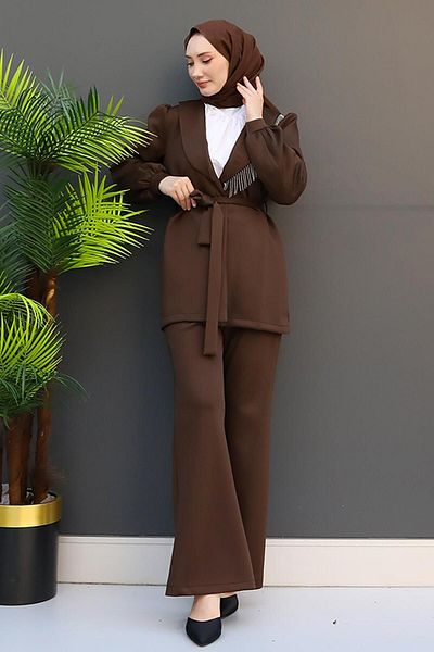 GİZ AGİYİM Bitter Brown Skuba Set - Chain Detailed