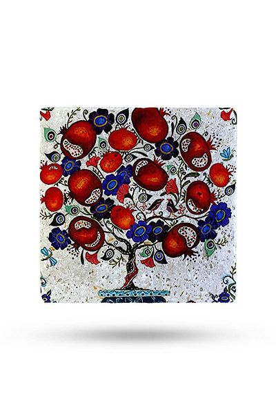 Begoloni Stone Decor Natural Stone Trivet 15x15cm Pomegranate Tree Printed