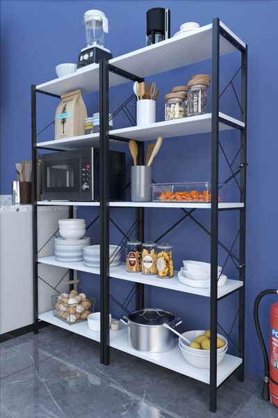 Morpanya Arblue Metal Mutfak Rafı Malzeme Dolabı 5 Raflı Mikrodalga Fırın Raf...