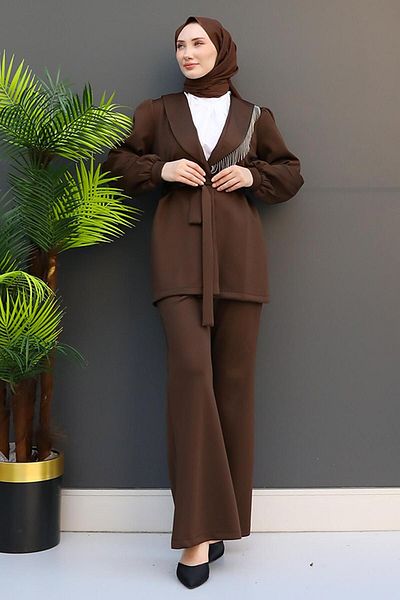 GİZ AGİYİM Bitter Brown Skuba Set - Chain Detailed