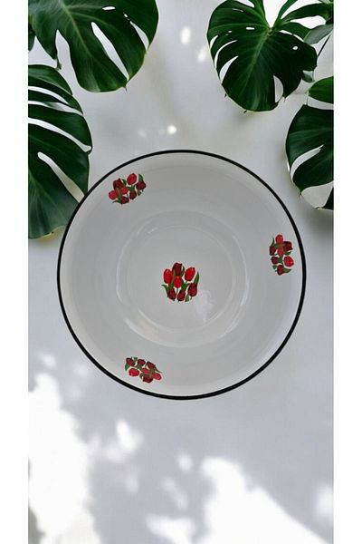 emaye market 36 Cm Deep Dish Enamel Dough Legeni Salad Dumplings Vicious Mixing Bowl