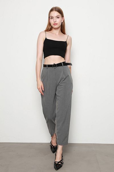 İKLİM LİFE Anthracite - Belted Trousers with Elastic Waist