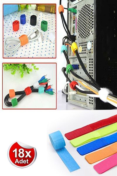 Bundeba 18 قطعة من منظم الكابلات الملونة - جامع الكابلات الكهربائية VGA AUX HDMI