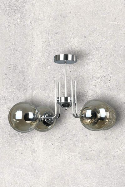 Fer Avize Tanya Modern Design Kitchen - Living Room - Bedroom - Ceiling Chrome Color Honey Glass 4-Piece Chandelier