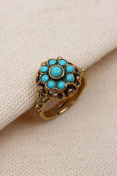 Süspüs Accessories Adjustable Figure Turquoise Jewelled Flower Authentic Ring