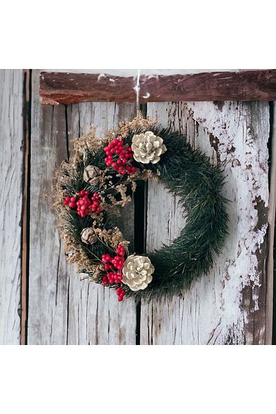 ART PINE 25cm Natural-Artificial Christmas Door Ornament - New Year Decoration Christmas Wreath