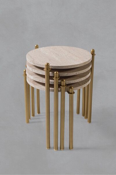 Veys Sehpa 4 LÜ FLORA ZİGON SEHPA - TAŞ DESEN