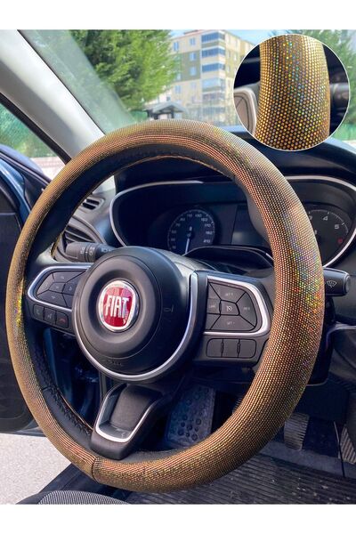 Oto Aksesuarcım غطاء عجلة القيادة باللون الذهبي مع الهولوغرام والجانجان