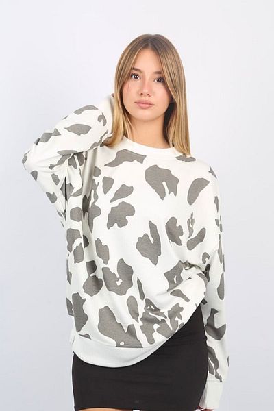 Seeh Khaki Crew Neck Dalmatian Patterned Sweatshirt SH130