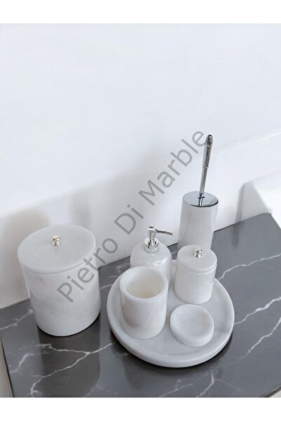 Pietro Di Marble Beyaz Mermer Klasik Model 7 Parça Gümüş Renk Düğme Aksesuarl...