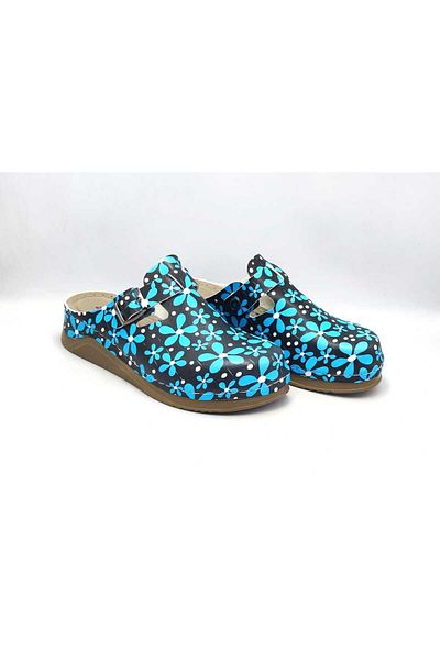 DR KLOMPA Blue Floral Printed Women's Sabo Slippers