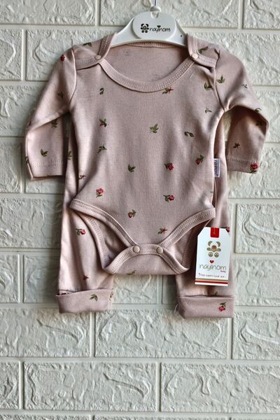 Kids Gül Desenli Çıtçıtlı Zıbın Seti