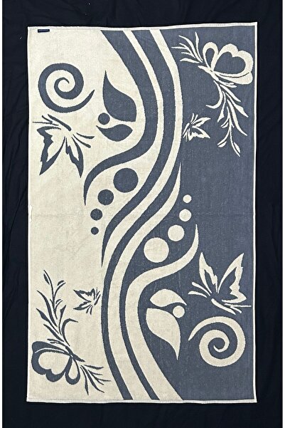 SAVESSA 100% Cotton 90X150 cm Cream/Grey Butterfly Pattern Extra Soft Bath Towel