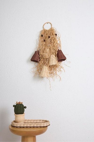 Maison Avf Bohemian Rattan Raffia - Bell Door Ornament and Wind Rose