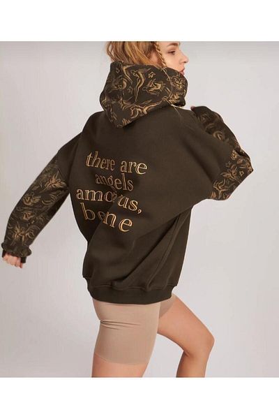 Machetta Angels Printed Oversize Hooded Women's Sweatshirt Hoodie - Pattern Detailed