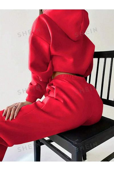 Machetta Hooded Women's Crop Sweatshirt and Tracksuit Set - 3 Thread