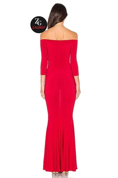 Zagrep Red Strapless Flounce Maxi Dress - Silk Jersey with Back Zipper and Lining