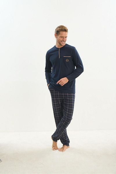 Sevim Set de pijamale cu mânecă lungă pentru bărbați bleumarin - C7T3N5O9