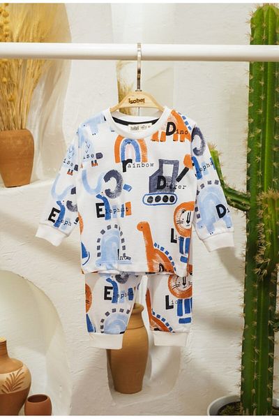 endudu Dino Scoop Patterned Men's Pajama Set - Work Machines