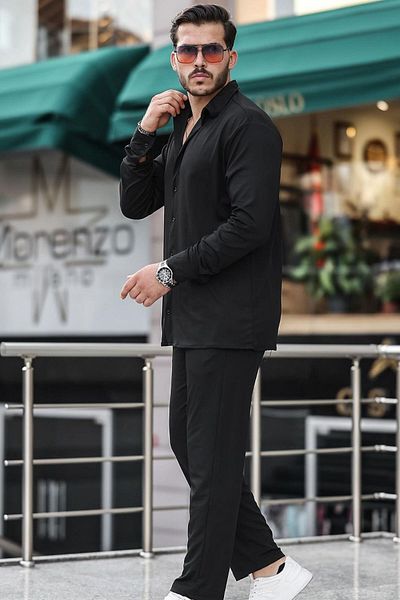 twingold Black Knitted Twisted Shirt and Pants Set