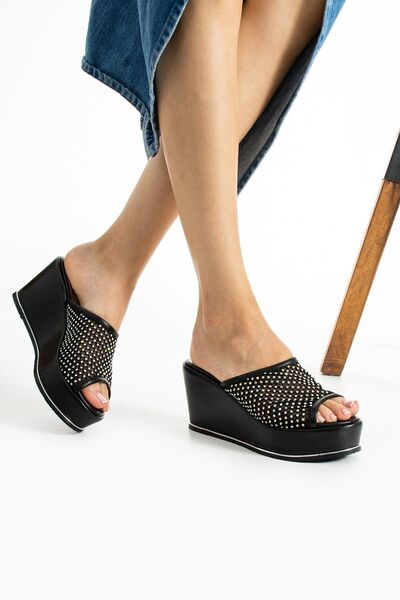 FOLLİNİ Γνήσιες δερμάτινες μαύρες γυναικείες παντόφλες με τακούνι