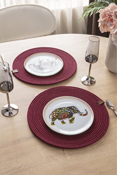 dekomall home & living 6 bucăți 100% bumbac - Placă de serviciu american-Burgundy lucrată manual