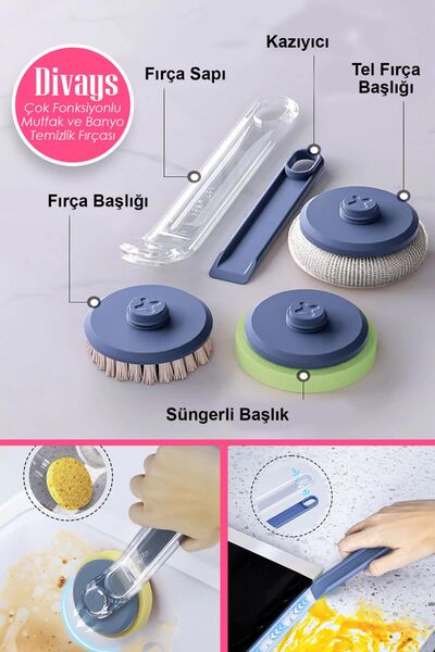 DİVAYS Perie multifuncțională pentru curățarea chiuvetei de bucătărie și a bă...