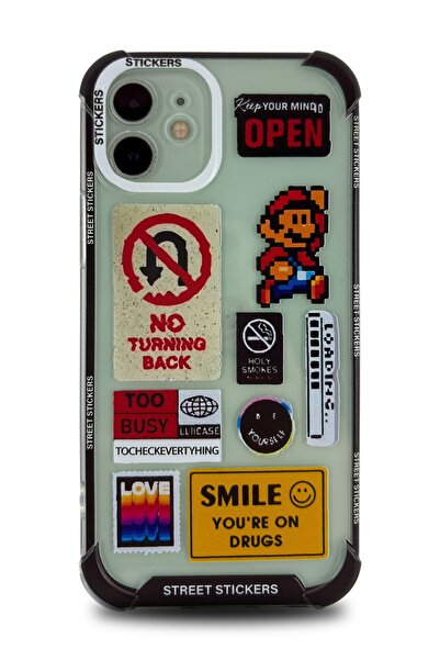Caseji iPhone 12 Uyumlu Köşeleri Çıkıntılı Özel Baskılı Şeffaf Kılıf