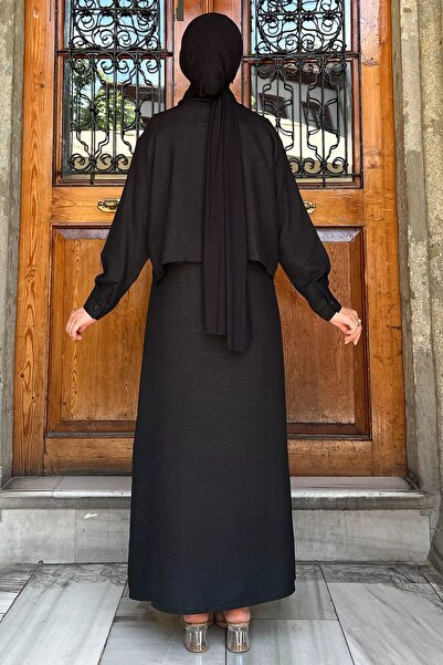 julude Hijab - Black Shirt Embroidered Double Set