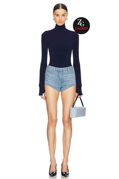 Zagrep Women's Navy Blue Turtleneck Finger Snap Silk Jersey Blouse