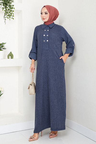 ModaMerve Φόρεμα με γιακά Indigo - 2501HBS932-M