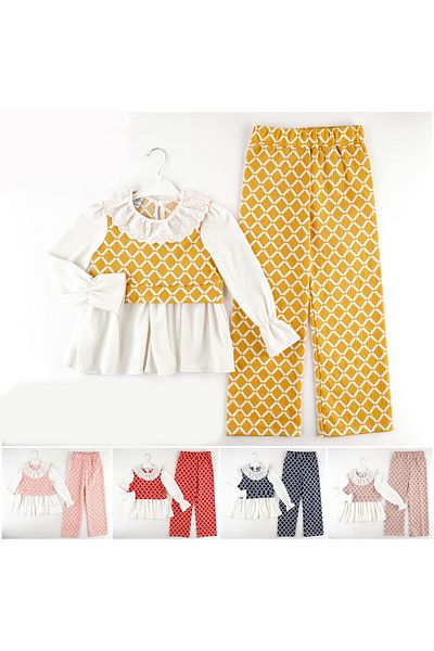 Guata KİDS 6-8-10-12 Girl's Set - Sweater Detailed, Scallop Collar
