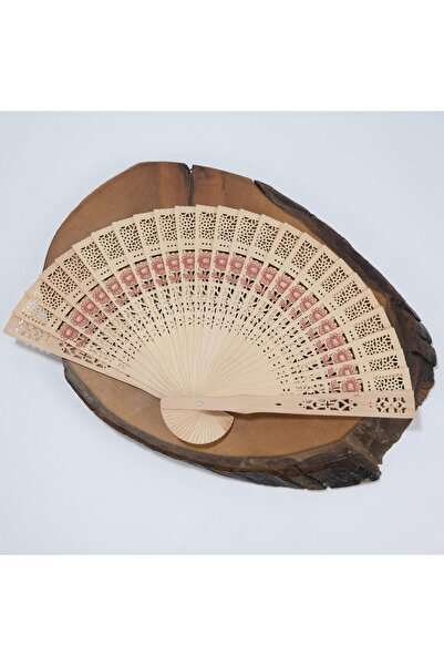 Genel Markalar Ahşap Yelpaze Çiçek Motifli Kına Düğün Nişan Hediyelik Yelpaze