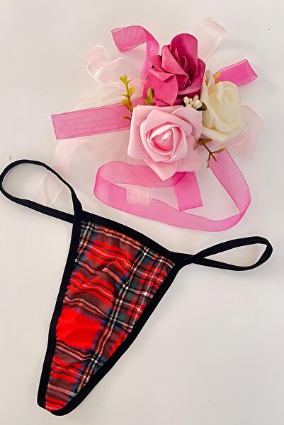 Tina Wear Kırmızı Sexi süprem Kareli Desen  String Külot 86153