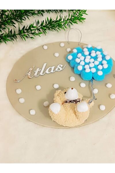 Elzem Ahşap Maskot Ayıcıklı Kapı Süsü - Kabartma Yazılı - Kişiye Özel