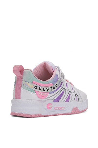 Nstil White Pink Unisex Kids Sneaker - Patent Leather Rubber Laced, Velcro Oval Toe 020