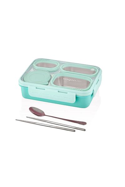 Vagonlife 800 ml Green Steel Lunch Box - 4 Compartments Vgn-7099