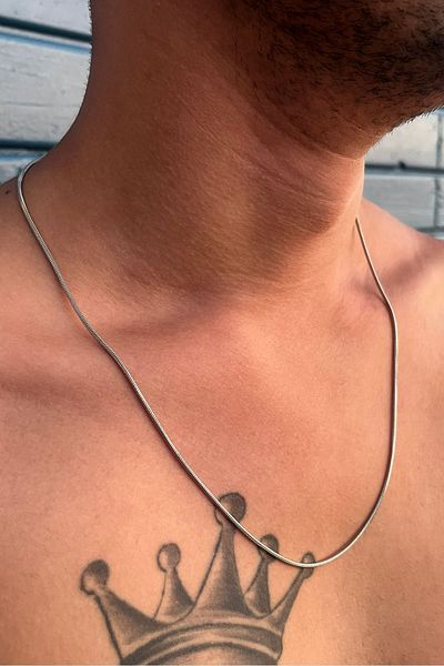 The Collection Unisex Thin Italian Snake Model Silver Necklace Steel Chain