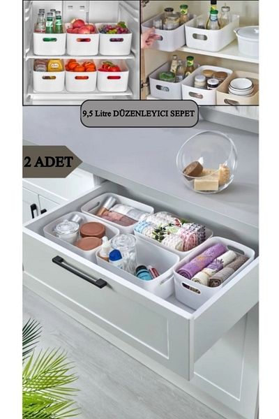 ALMITAL 9.5 Lt Capacity 2 Pcs Cabinet and Bathroom Organizer - Refrigerator Basket
