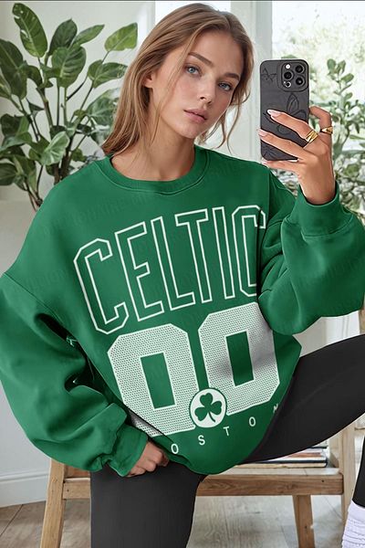 Millionaire Πράσινο φούτερ Boston 00 Printed Oversize Fleece - Loose Loose Fit, Crew Neck