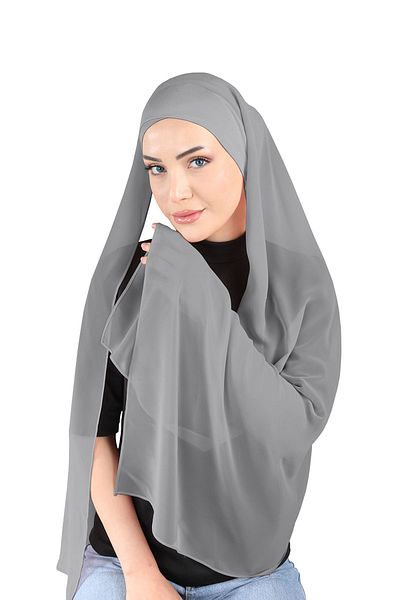 Ecardin Dark Gray Cross Shawl - Beaded Chiffon Fabric, St 392