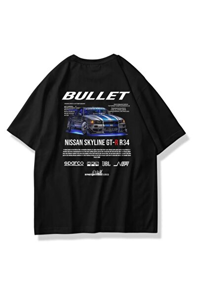 MEAGİYİM Bullet Hızlı ve Öfkeli Nissan Skyline GTR R-34 Baskılı Siyah Oversiz...